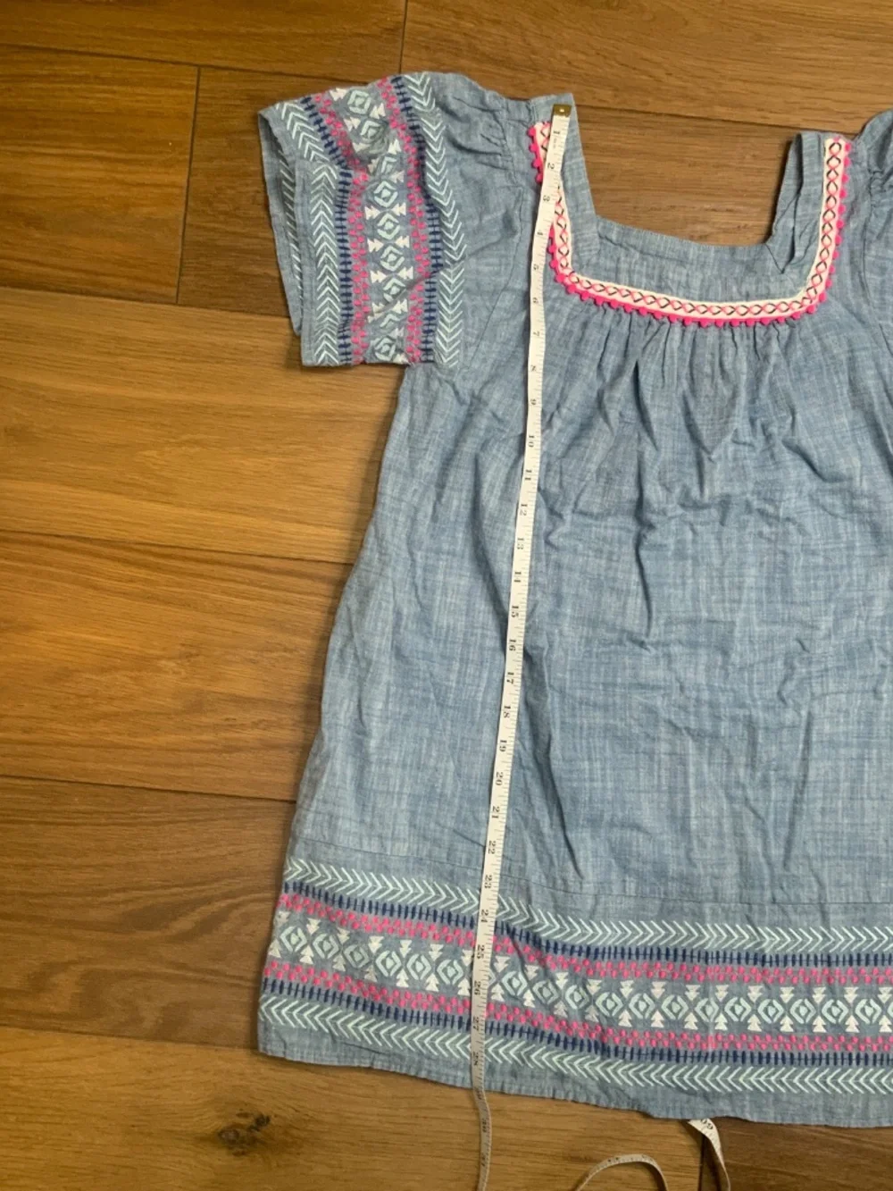 Cat & Jack Blue Square-Necked Dress with Embroidery